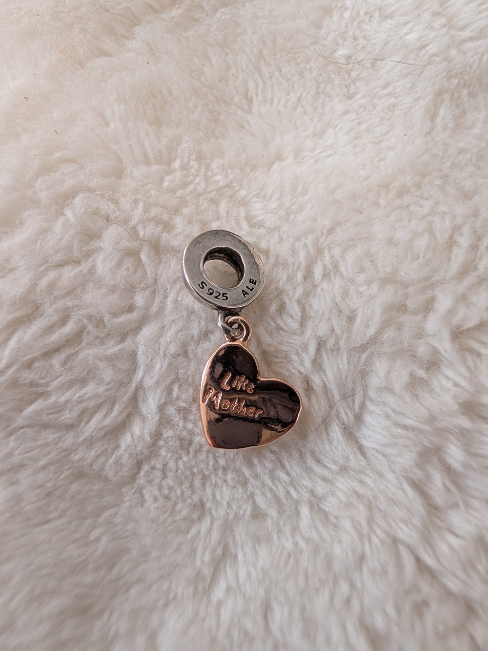 Authentic Pandora “Like Mother” Rose Tone Heart Dangle Charm S925 ALE